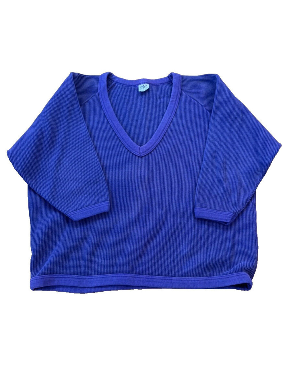 Vintage Au Coton Waffle Knit V-Neck Sweater Purple Oversized Womens M/L